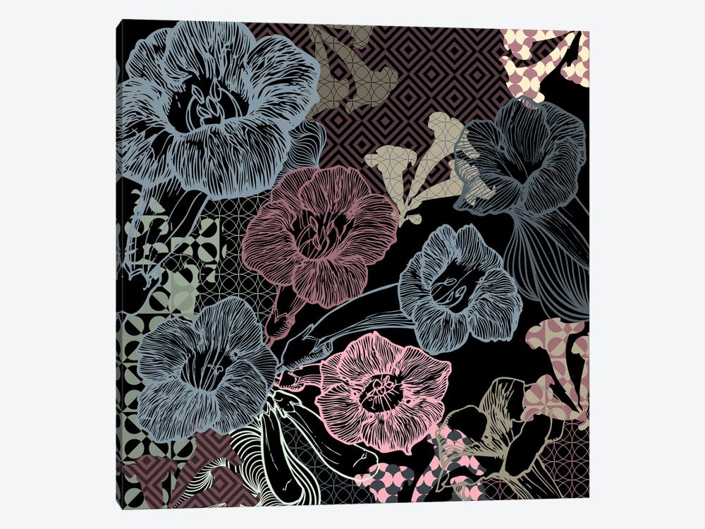 Flower Pattern (Dark Shades) by 5by5collective 1-piece Canvas Art Print