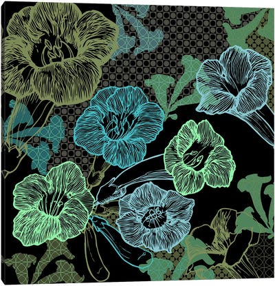 Flower Pattern (Green) Canvas Art Print - Floral Pattern Collection