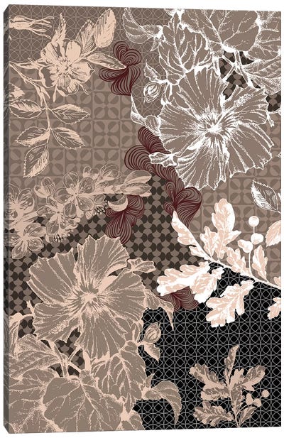 Flower Patterns (Brown) Canvas Art Print - Floral Pattern Collection