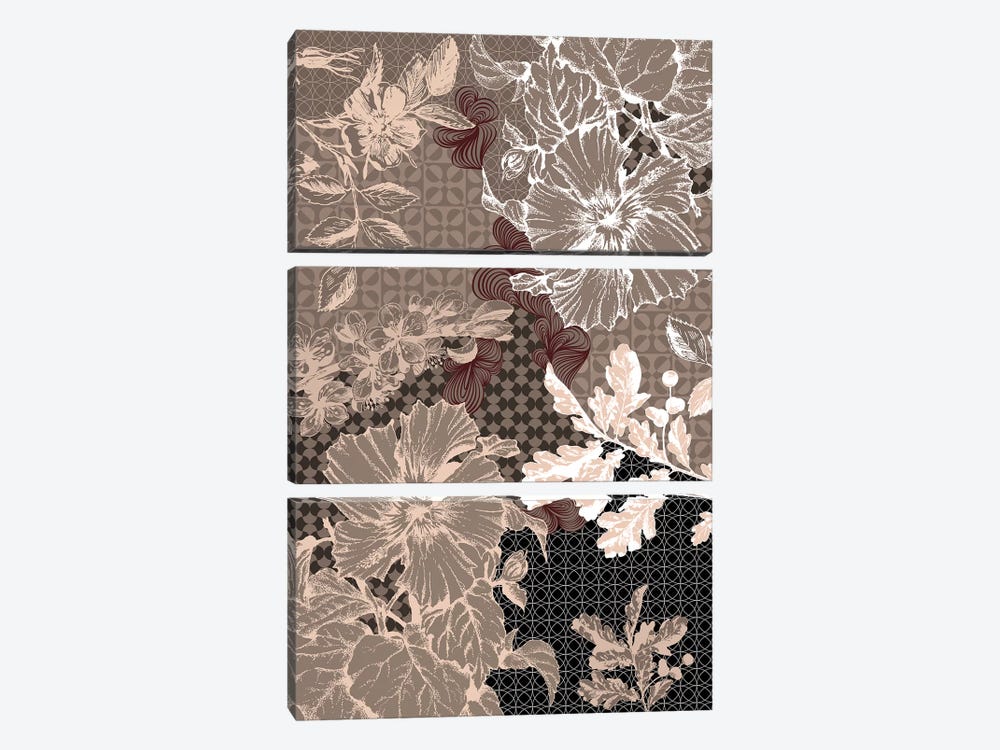 Flower Patterns (Brown) by 5by5collective 3-piece Canvas Artwork