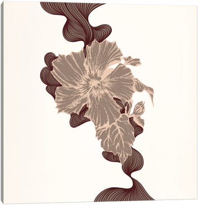 Poppy & Leaves (Brown) Canvas Art Print - Cozy Color Palette