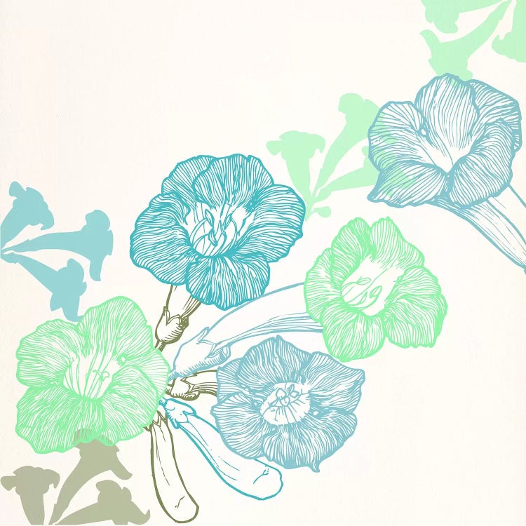 Violets & Leaves (Green&Blue) by 5by5collective wall art