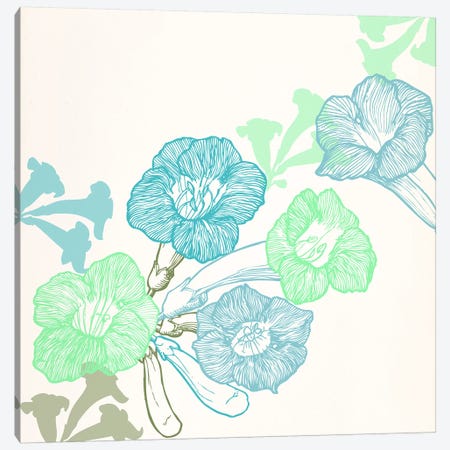 Violets & Leaves (Green&Blue) Canvas Print #FLPN7} by 5by5collective Canvas Art