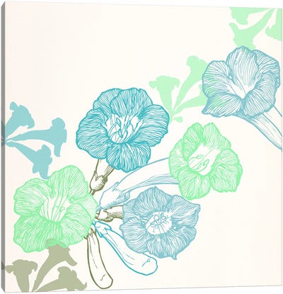 Violets & Leaves (Green&Blue) Canvas Art Print - Violet Art