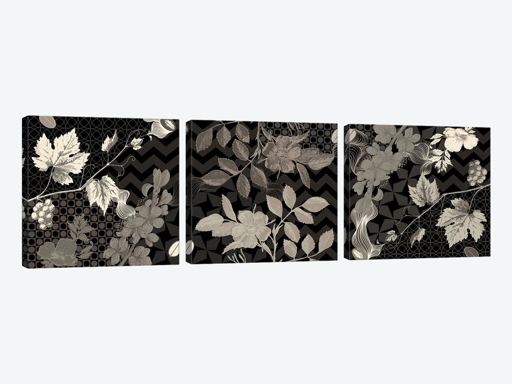 Flowers & Ornaments (Black&White) by 5by5collective 3-piece Canvas Artwork