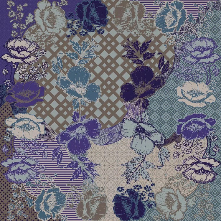 Flower Patterns (Violet, Blue&Brown) by 5by5collective wall art