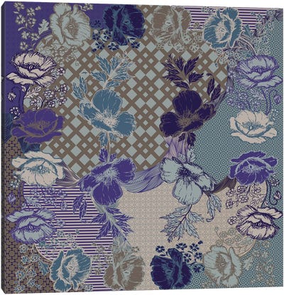 Flower Patterns (Violet, Blue&Brown) Canvas Art Print - Floral Pattern Collection