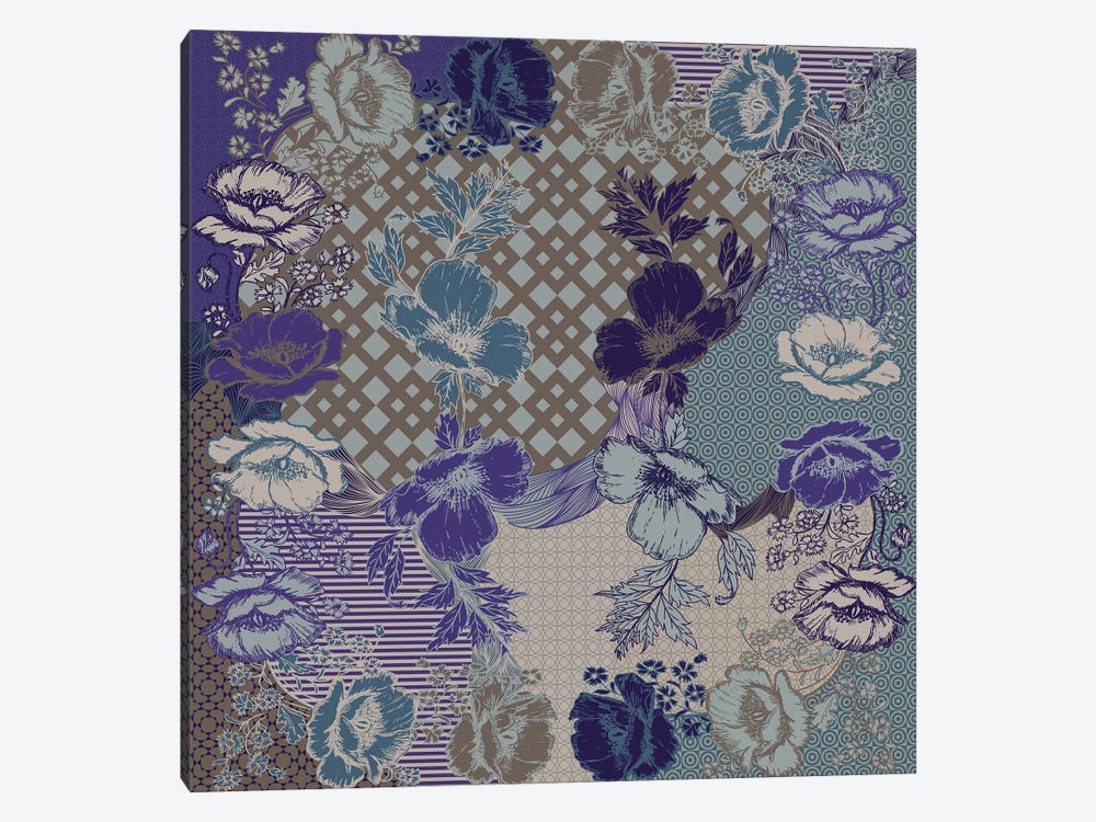 Flower Patterns (Violet, Blue&Brown) by 5by5collective 1-piece Canvas Wall Art