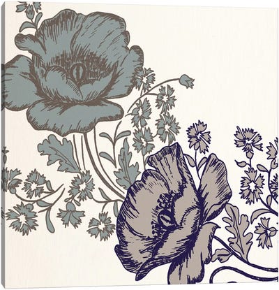 Flowers (Blue&Brown) Canvas Art Print - Floral Pattern Collection
