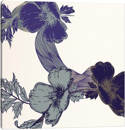 Flowers & Leaves (Blue&Brown) Canvas Art Print - Hibiscus Art