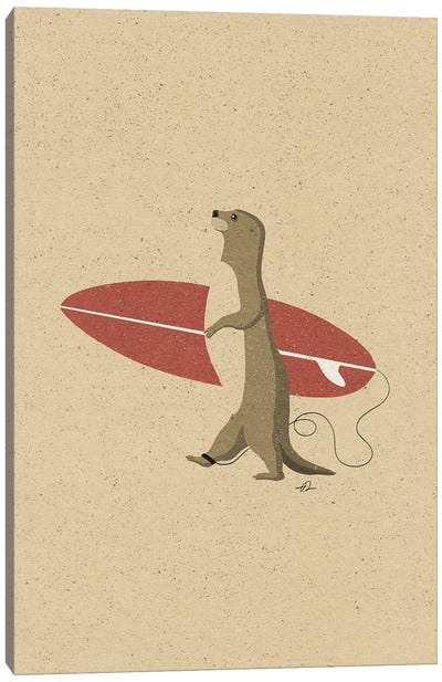Surfing Otter II Canvas Art Print - Tan Art