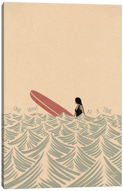 One Wave At A Time Canvas Art Print - Surfing Art