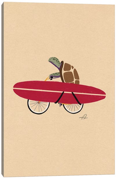A Turtle Riding A Bike Canvas Art Print - Reptile & Amphibian Art