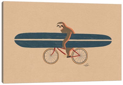 A Sloth Riding A Bike Canvas Art Print - Kids Sports Art