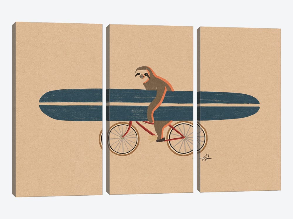 A Sloth Riding A Bike by Fabian Lavater 3-piece Canvas Art