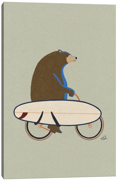 A Grizzly Riding A Bike Canvas Art Print - Grizzly Bear Art