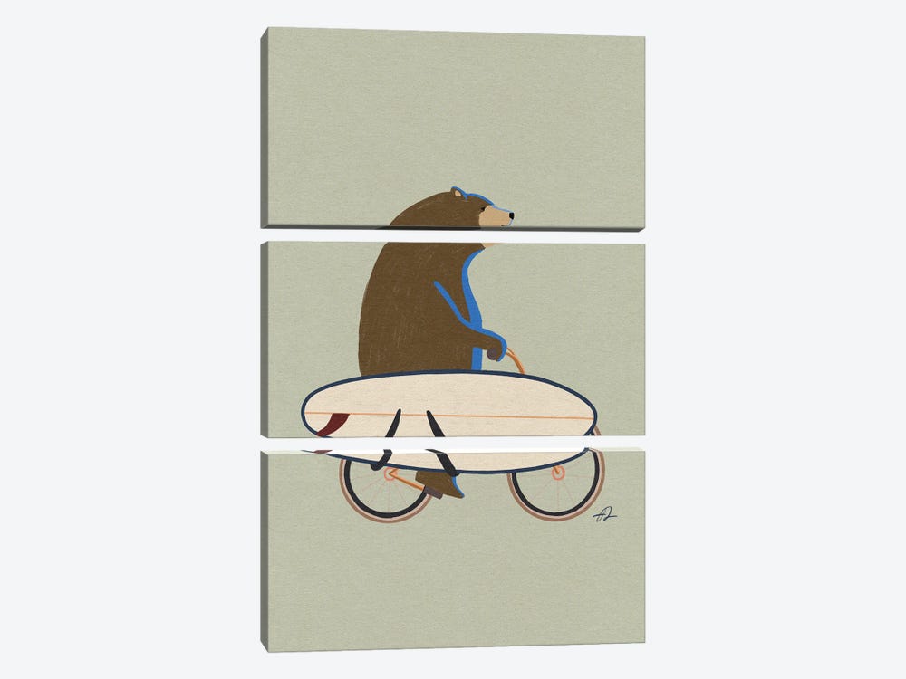A Grizzly Riding A Bike by Fabian Lavater 3-piece Canvas Art Print