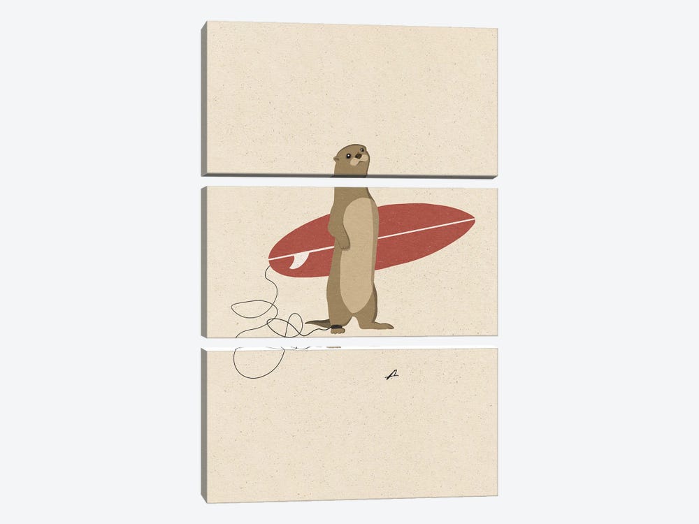 Surfing Otter by Fabian Lavater 3-piece Canvas Wall Art