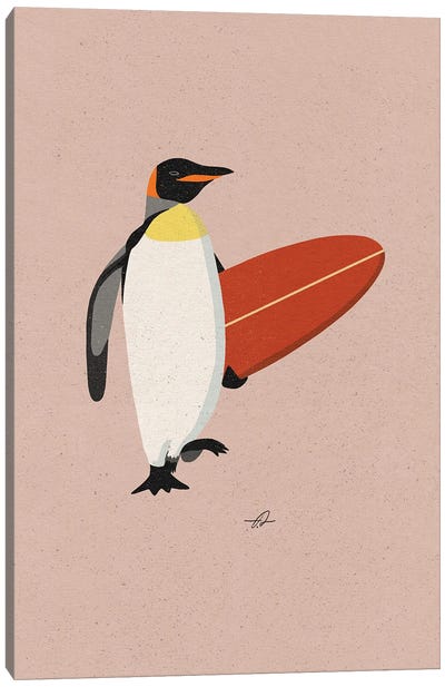 Surfing Penguin Canvas Art Print - Penguin Art