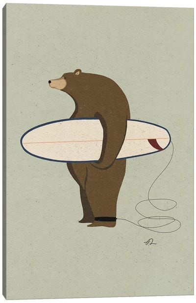 Surfing Grizzly Canvas Art Print - Grizzly Bear Art