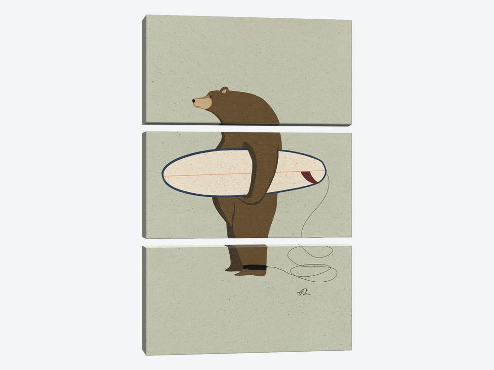 Surfing Grizzly by Fabian Lavater 3-piece Canvas Wall Art