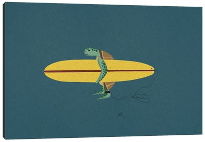 Surfing Turtle Canvas Art Print - Kids Sports Art