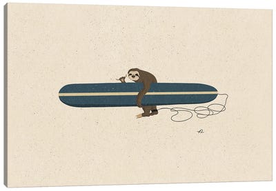 Surfing Sloth Canvas Art Print - Sloth Art