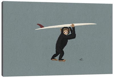 Surfing Chimpanzee Canvas Art Print - Chimpanzee Art