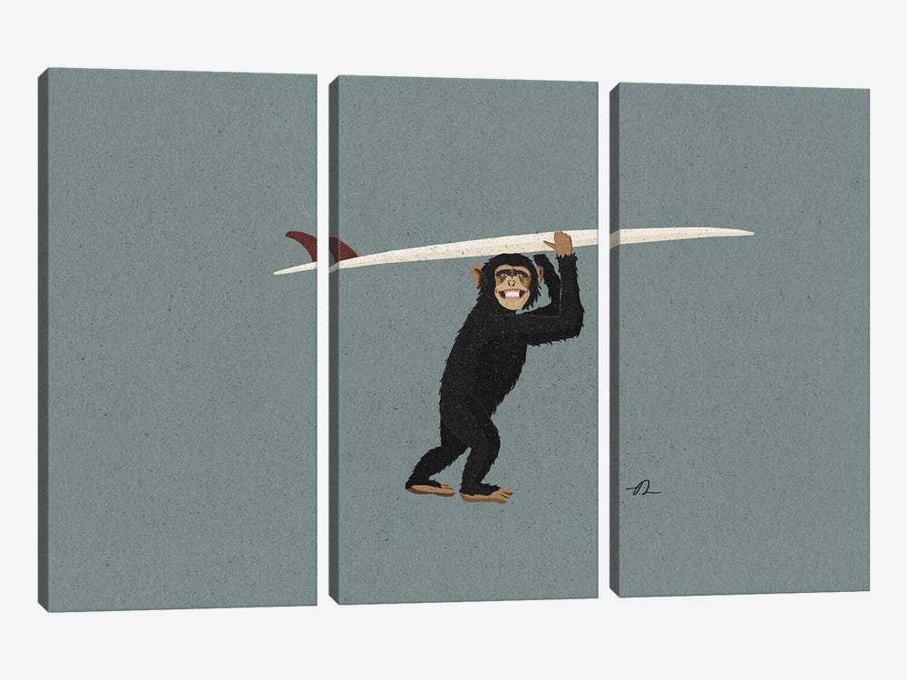Surfing Chimpanzee by Fabian Lavater 3-piece Canvas Wall Art