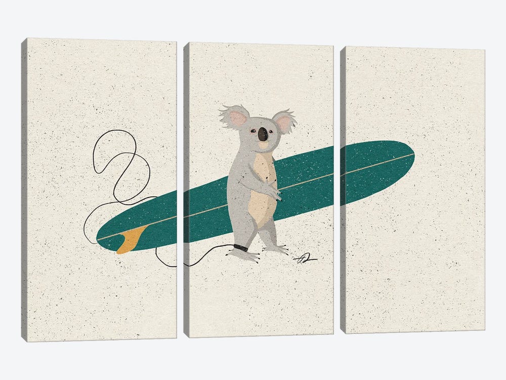 Surfing Koala by Fabian Lavater 3-piece Canvas Art