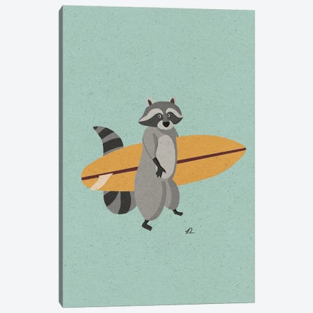 Surfing Racoon Canvas Print #FLV66} by Fabian Lavater Canvas Wall Art