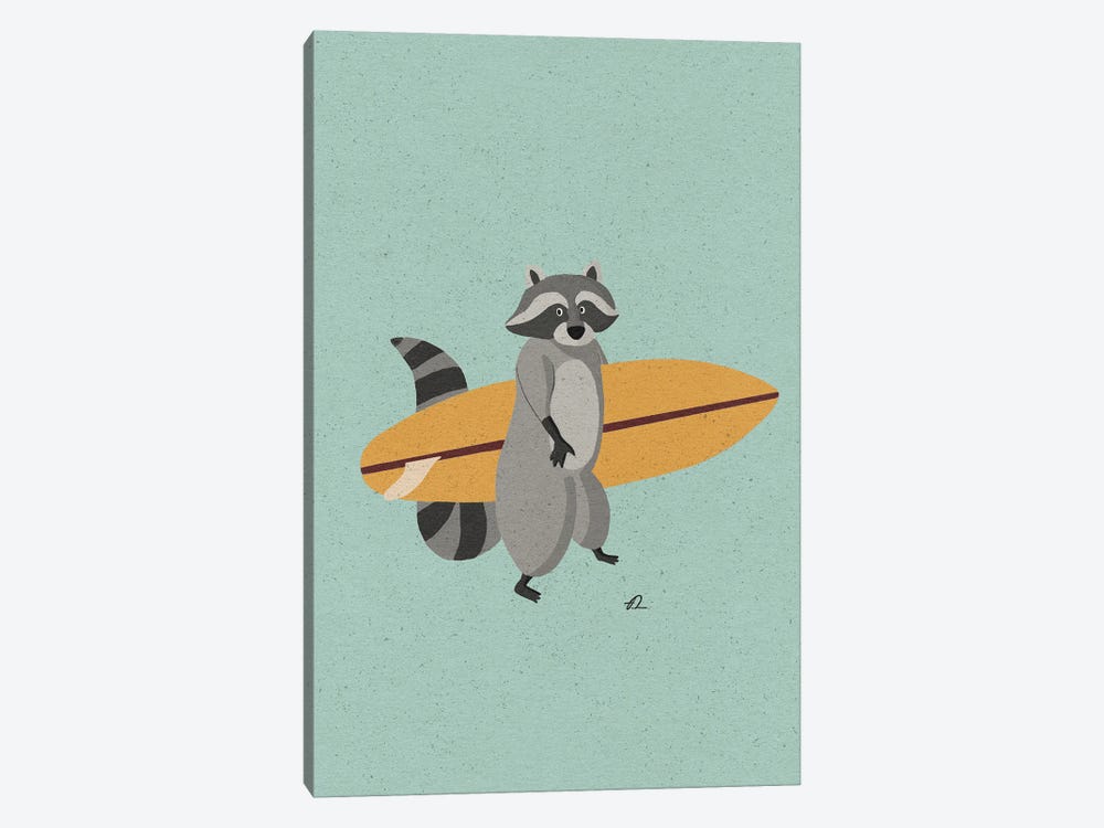 Surfing Racoon by Fabian Lavater 1-piece Canvas Art