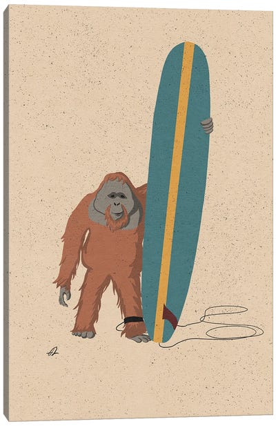 Surfing Orangutan Canvas Art Print - Orangutan Art