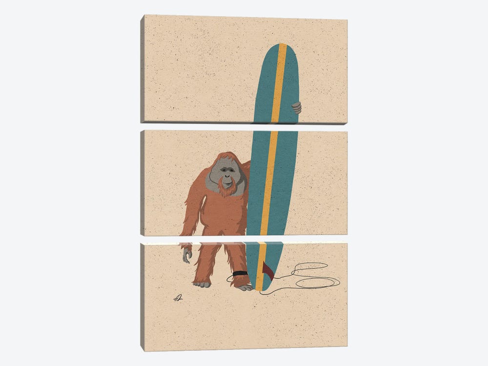Surfing Orangutan by Fabian Lavater 3-piece Canvas Art Print
