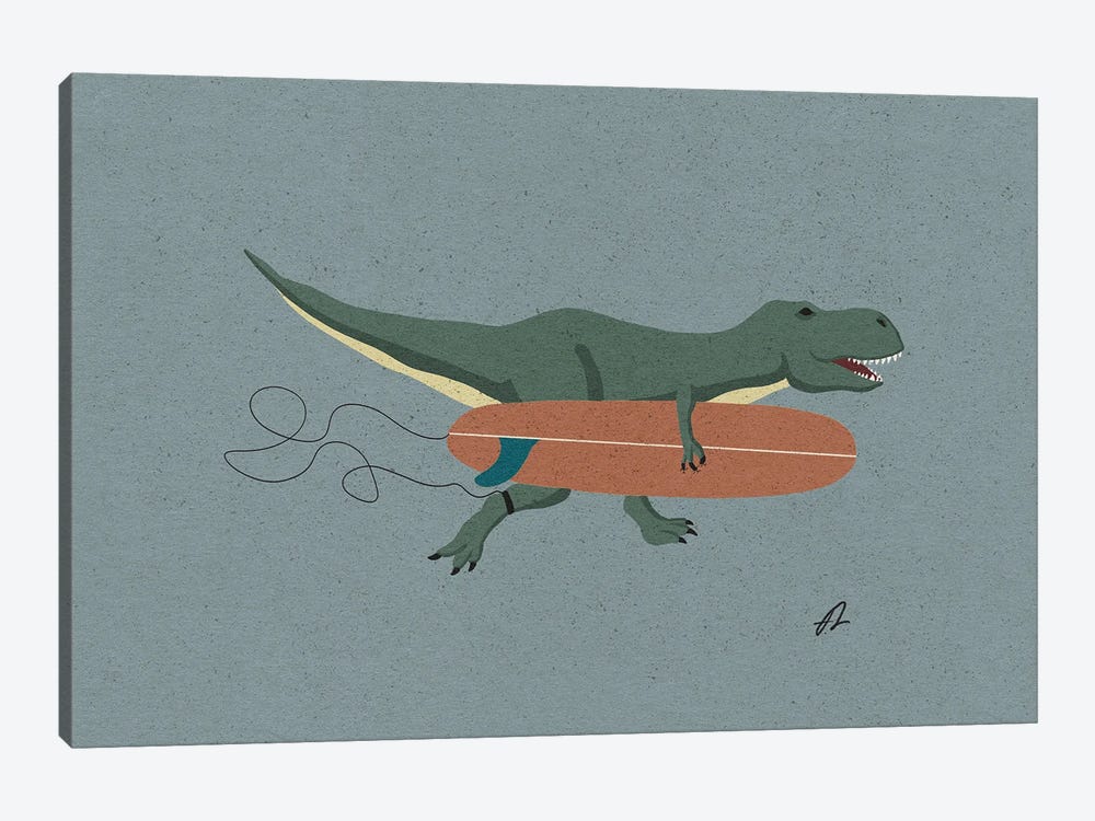 Surfing T-Rex by Fabian Lavater 1-piece Canvas Art