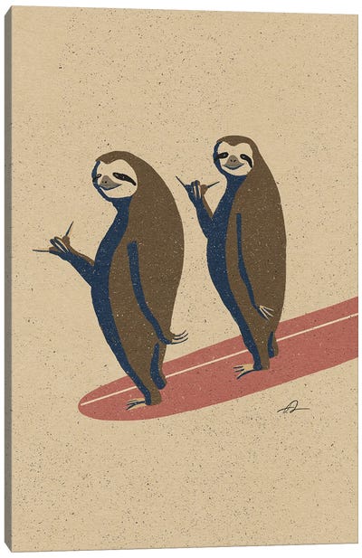 Double Sloth Shaka Canvas Art Print - Kids Bathroom Art