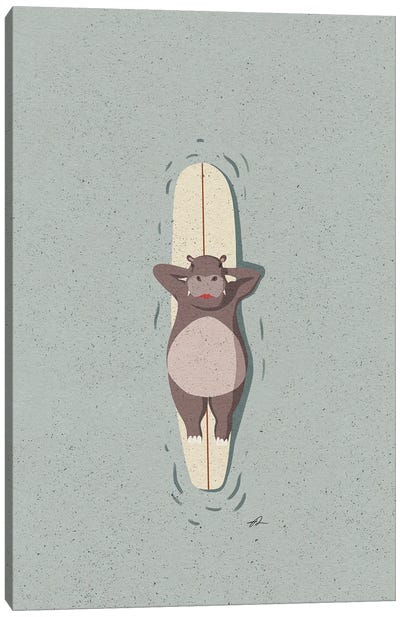 Surfing Hippo Canvas Art Print - Hippopotamus Art