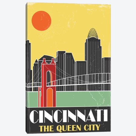 Cincinnati, Yellow Canvas Print #FLY12} by Fly Graphics Canvas Art Print