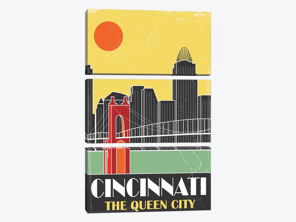 Cincinnati, Yellow 3-piece Canvas Art Print