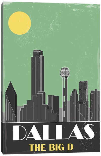 Dallas, Green Canvas Art Print - Texas Art