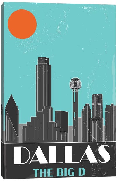 Dallas, Sky Blue Canvas Art Print - Fly Graphics