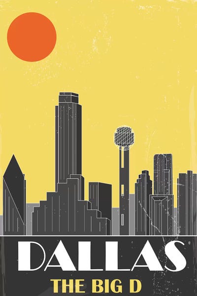 Dallas, Yellow by Fly Graphics framed wall art