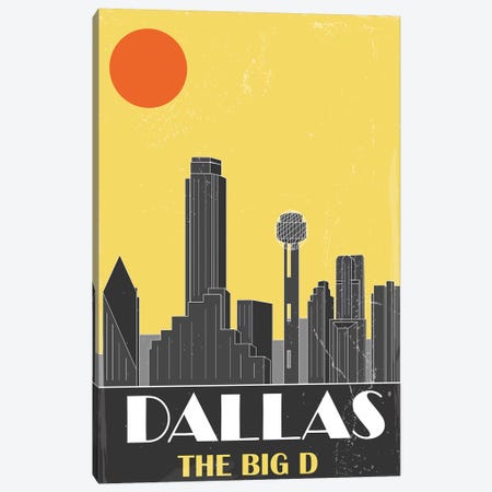 Dallas, Yellow Canvas Print #FLY15} by Fly Graphics Canvas Artwork