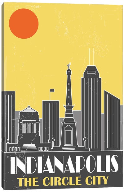 Indianapolis, Yellow Canvas Art Print - Fly Graphics