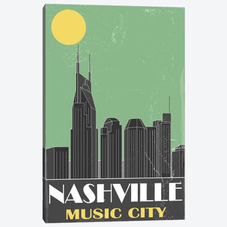 Nashville, Green Canvas Print #FLY26} by Fly Graphics Canvas Art Print