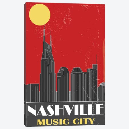 Nashville, Red Canvas Print #FLY27} by Fly Graphics Canvas Art Print