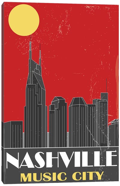Nashville, Red Canvas Art Print - Fly Graphics
