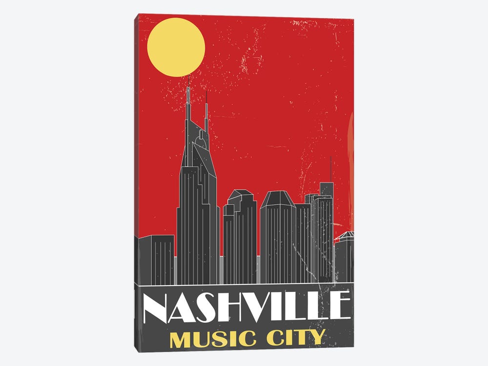 Nashville, Red by Fly Graphics 1-piece Canvas Art Print