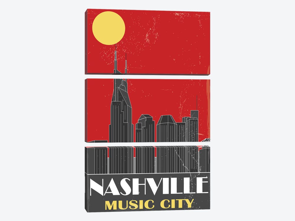 Nashville, Red by Fly Graphics 3-piece Canvas Art Print