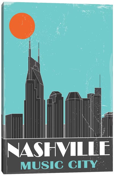 Nashville, Sky Blue Canvas Art Print - Fly Graphics